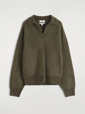COS Brushed Cashmere Polo Sweater Olive Khaki Size Small